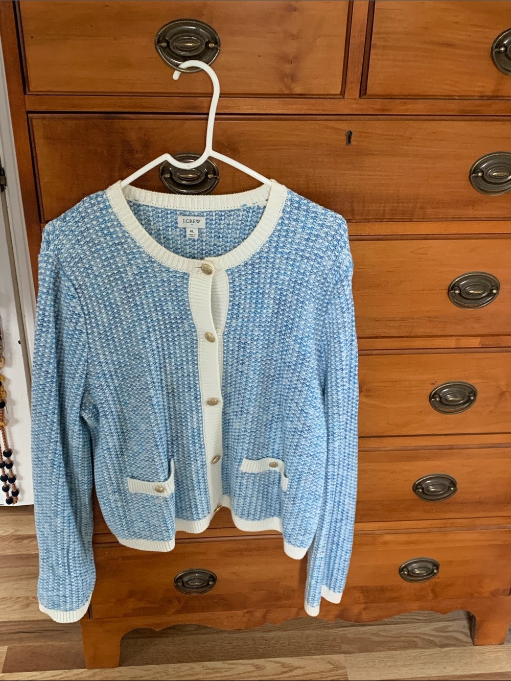 J. Crew Light Blue and White Textured Knit Cardigan